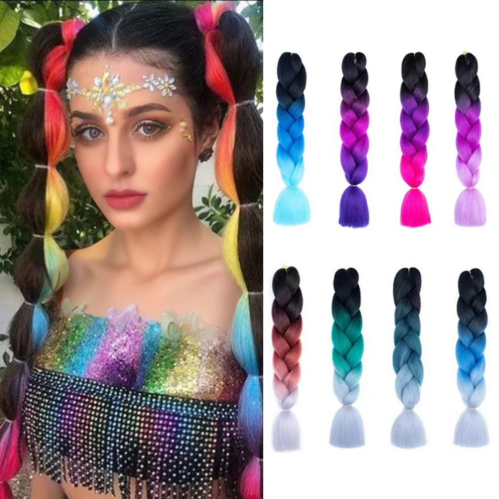 Jumbo Braids Extensions — 24" Synthetic Kanekalon Yaki Straight (Afro Ombre Piano Color)