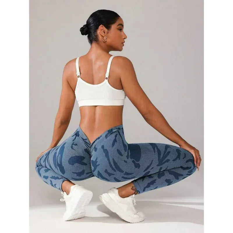 MODX Seamless V-Waist Leggings — Camo-Paisley, High-Stretch Nylon-Spandex