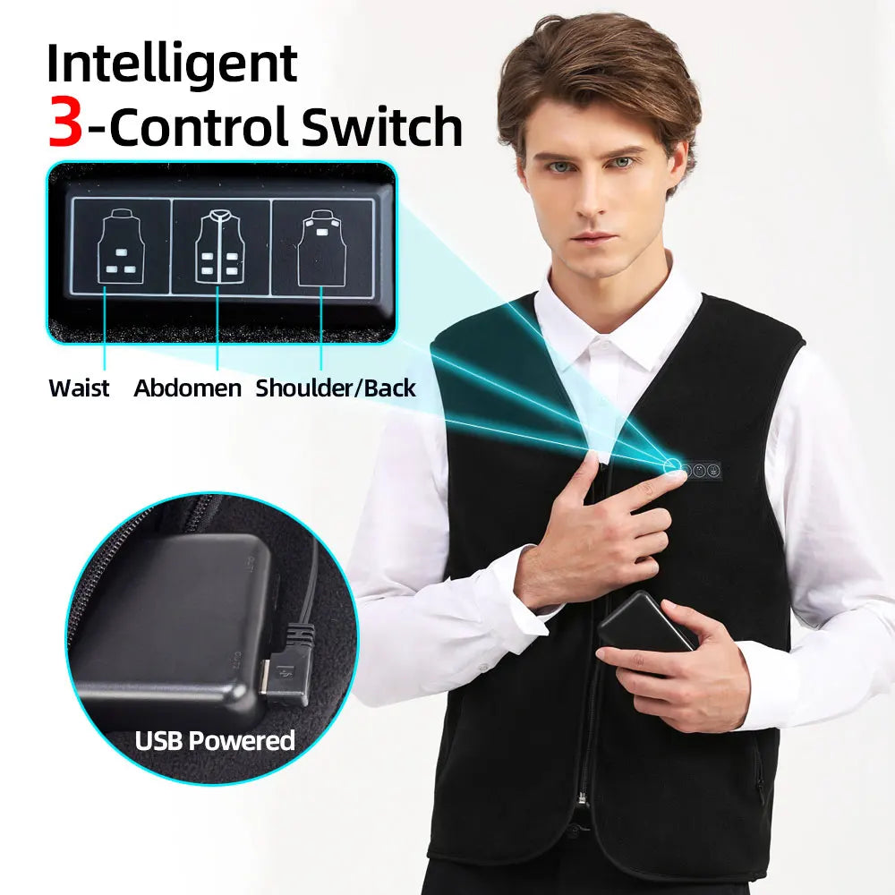Smart Fleece Heated Vest Men USB Electric Self Heating Vest Women Rechargeable Heated Jacket Thermal Hunting Heated Clothes