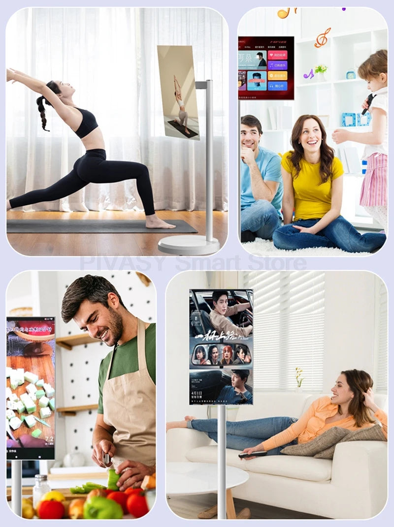 21.5 Inch Tablet Smart TV on Wheeled Stand Android 11 6000mAh Battery Inbuilt 8-core Rotatable Screen Movable for Outdoor Live