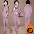 Women's Autumn Winter New Suit Plush Thickened Hooded Tops Waistcoat Pants 3 Three Piece Sets Fashion Plus Size Women Clothing