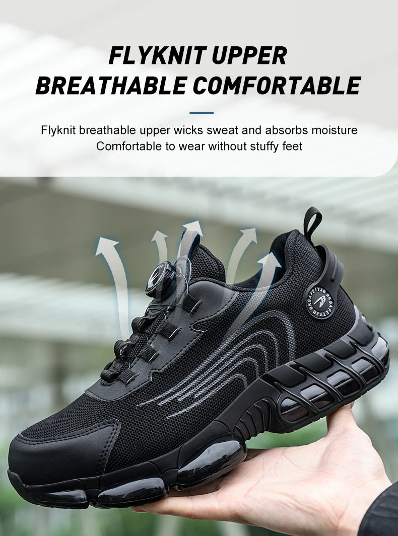 Rotary Buckle Work Safety Shoes For Men and Women Air Soft Sole Lightweight Protective Work Sneakers Men Breathable Boots