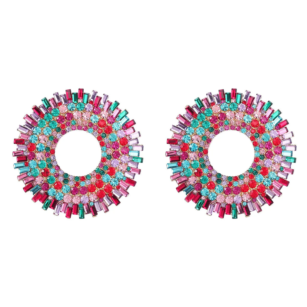 Big Round Rhinestone Dangle Earrings | Shiny Alloy Statement Jewelry for Women