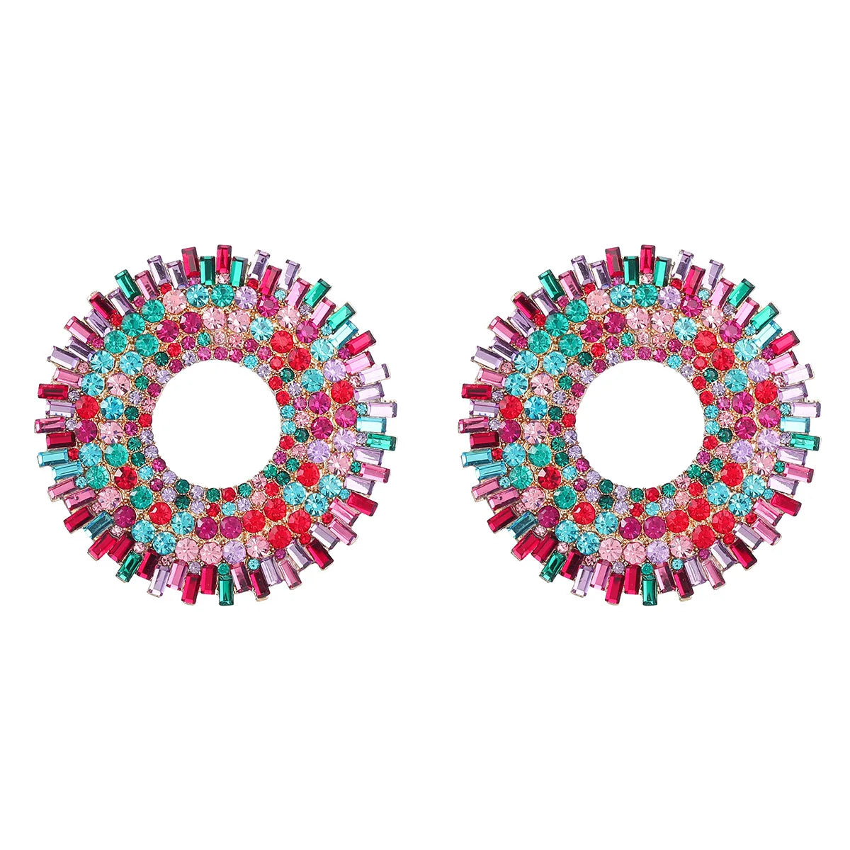 Big Round Rhinestone Dangle Earrings | Shiny Alloy Statement Jewelry for Women