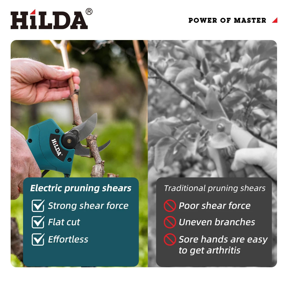 HILDA Brushless Electric Pruning Shears Cordless Fruit Tree Branches Scissors Power Tool For Makita 18V Battery