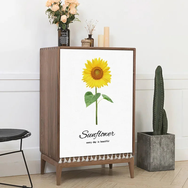 Sunflower Cactus Plant Cabinet Curtains Punch-free Nordic Half-curtain Dust Cover for Shoe Shelf Kitchen Storage Shelf Curtains