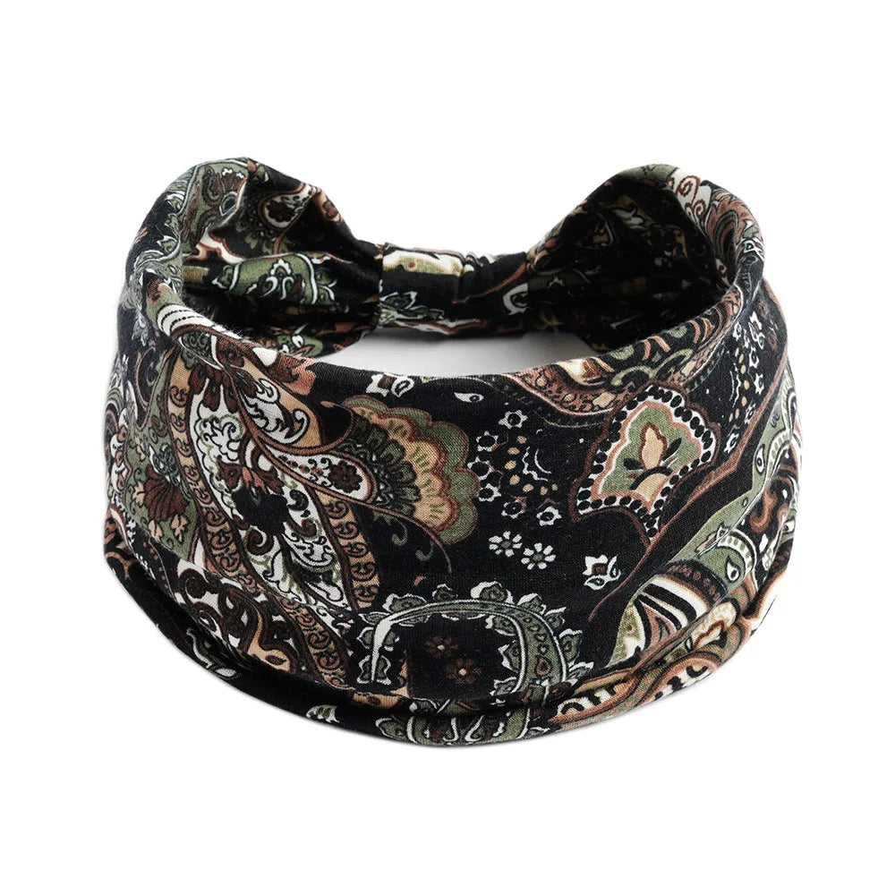 Boho Wide Knot Floral Cotton Headband | Stretch Turban Hair Scarf for Women