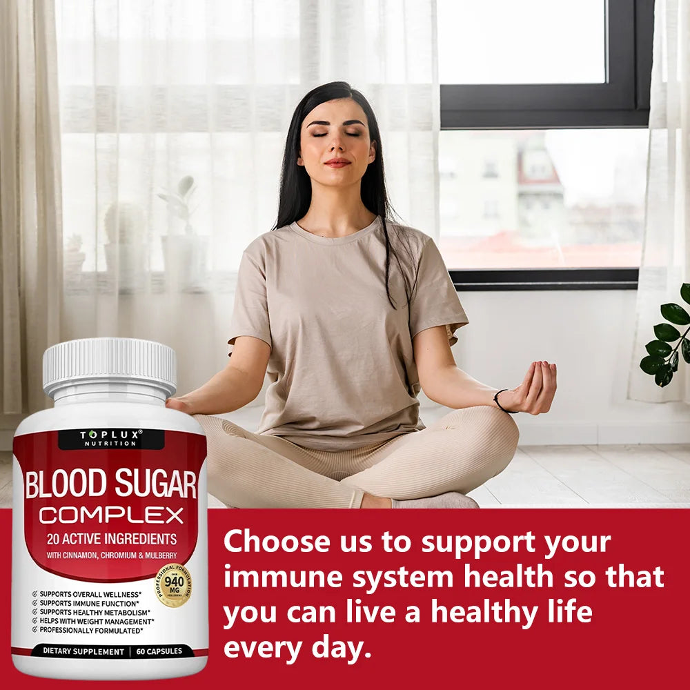 Blood Sugar Complex Supplement - Supports Healthy Blood Sugar Levels, All Natural with Cinnamon, vitamins, Non-GMO, 60 Capsules