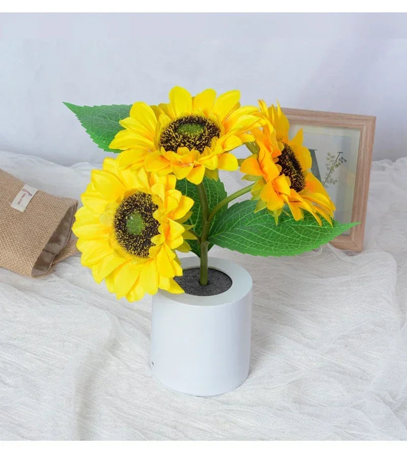 Sunflower LED Night Light — USB Rechargeable Warm Light Decorative Lamp for Bedroom & Holiday Décor