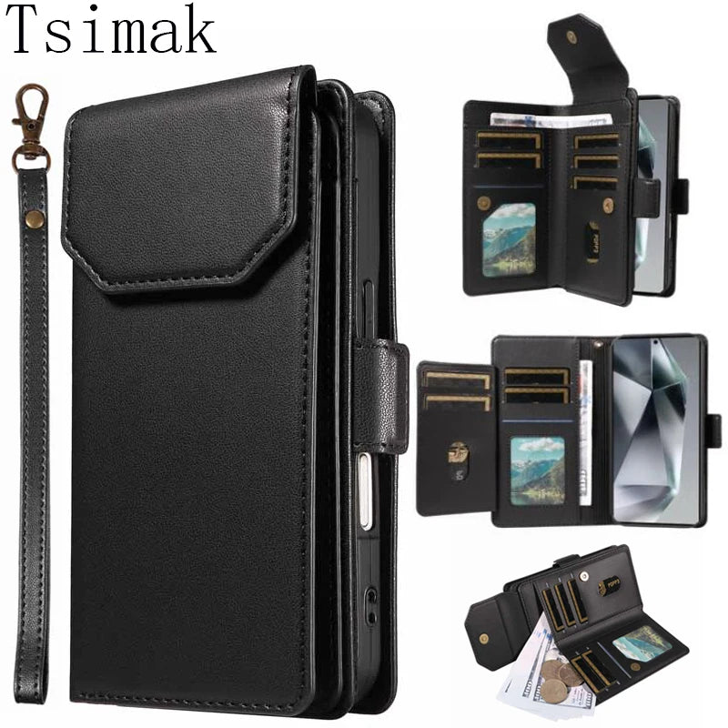 Leather Case For Samsung Galaxy S25 Ultra S24 S23 S22 S21 FE S20 S10 Plus Note 10 8 9 20 Edge Flip Wallet Multi-card Phone Cover