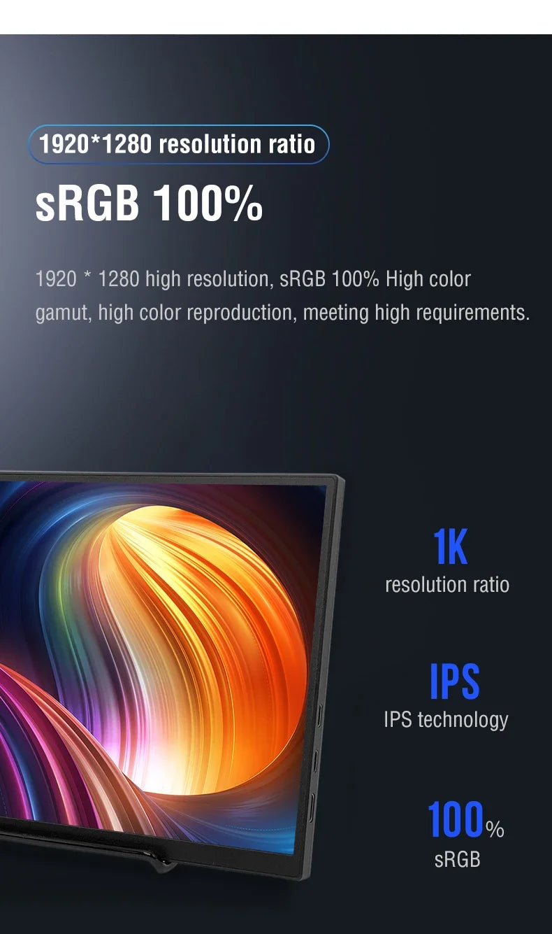 Anmite 10.5-Inch Portable Monitor 1280P HDR | 16:10 IPS Display