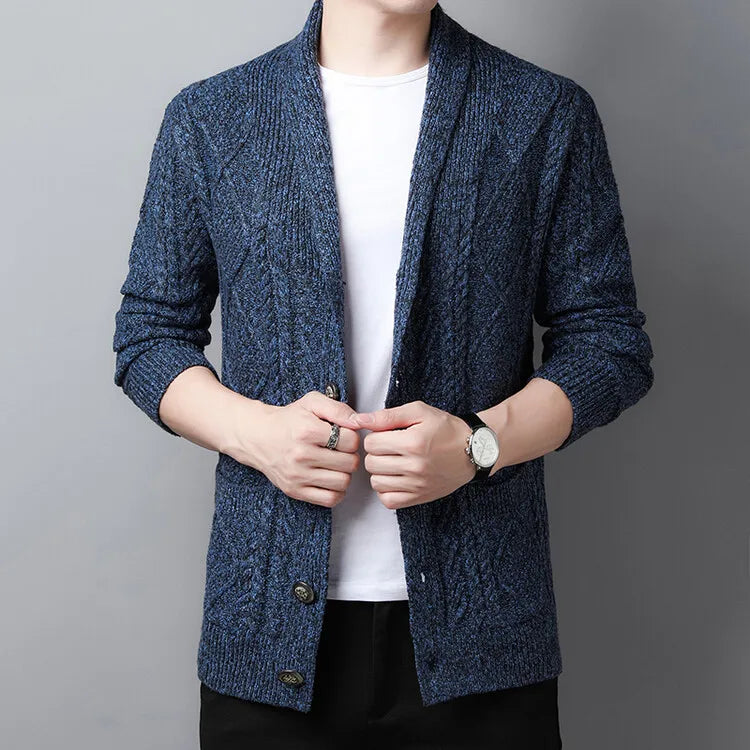 New Men's Knitted Cardigan, Youth Lapels Long Sleeve Coat, Men's Sweater Casual, Camel Black Gray Warm Sweater