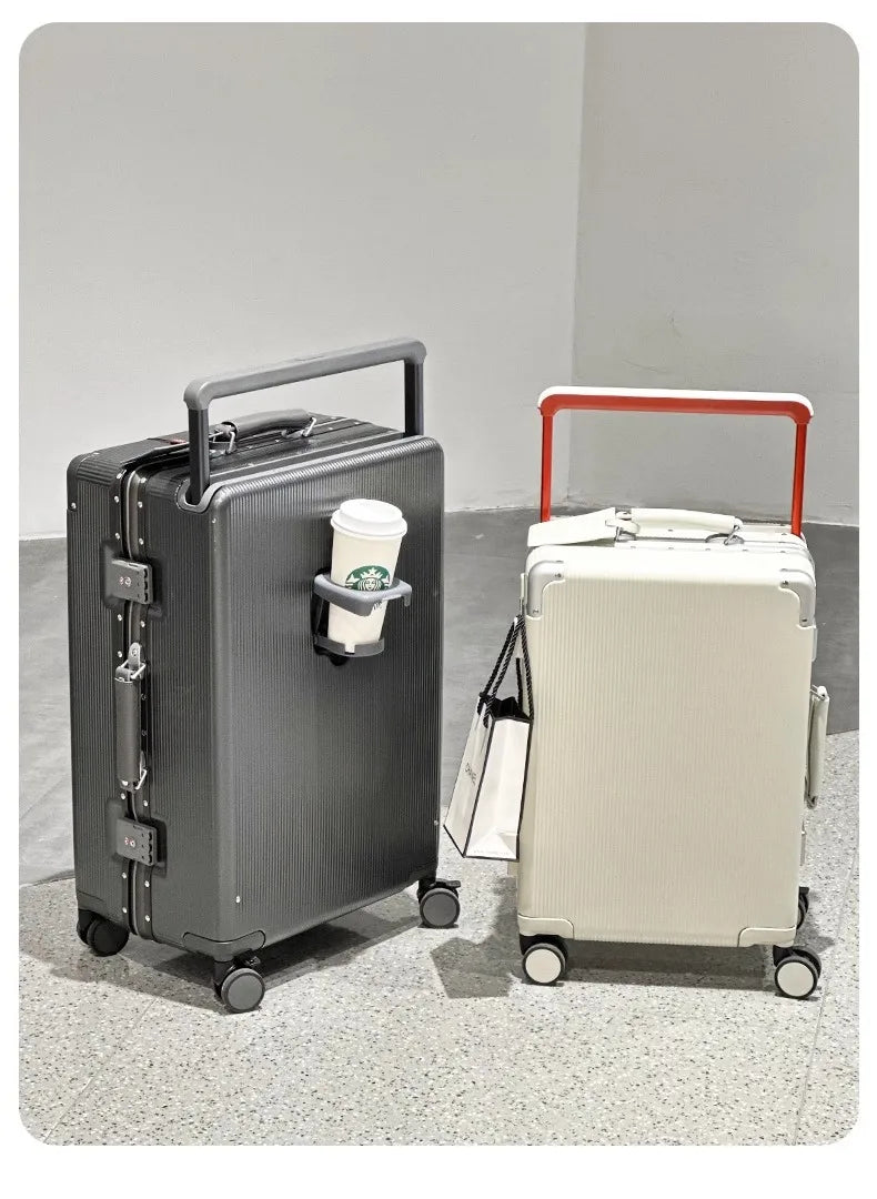sushimu Suitcase Wide Handle Travel Suitcase Men 20 24  Carry-On Luggage Women PC Aluminum Frame Trolley Case