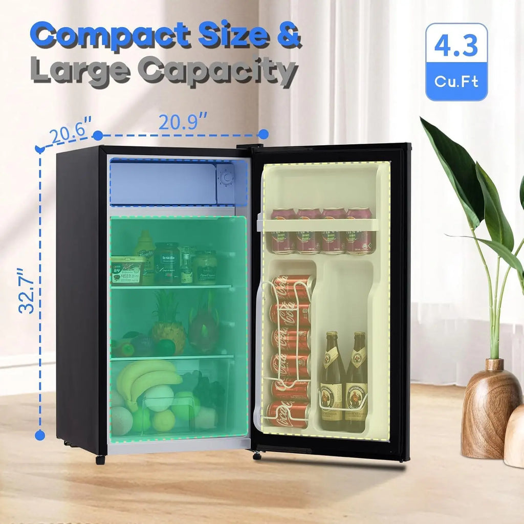 4.3 Cu.Ft Mini Fridge With Freezer, Single Door Small Refrigerator, 7 Settings Temperature Adjustable, Low Noise, For Home, RV