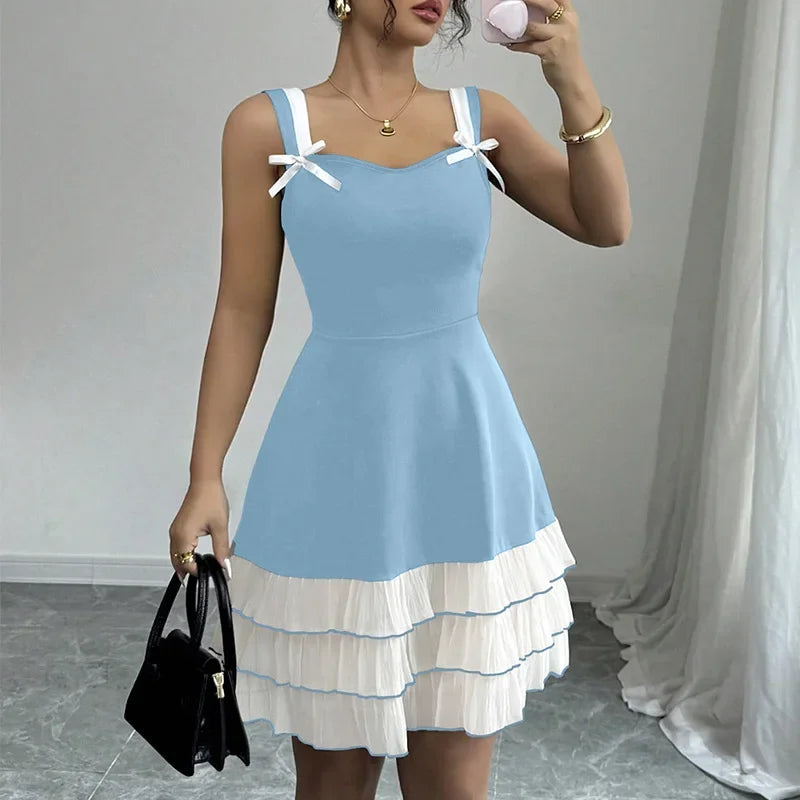 2026 Summer Women Sexy Strap Dress Ladies Multi-Layer Cake Dresses Fashion Patchwork Chic Streetwear Female Ruffle Mini Dress