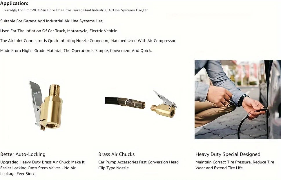 Brass Locking Nozzle Tire Air Chuck Clip Adapter - Automotive Grade for Efficient Inflation