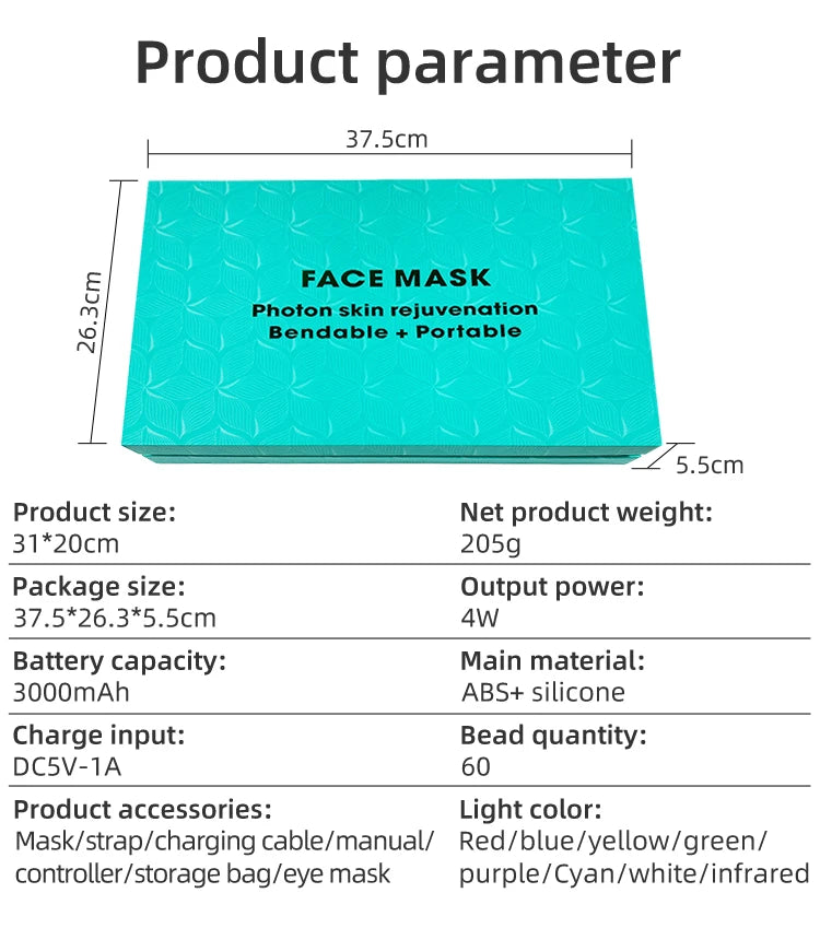8-Color LED Face & Neck Mask – Red + Near-Infrared Light (USB Rechargeable)