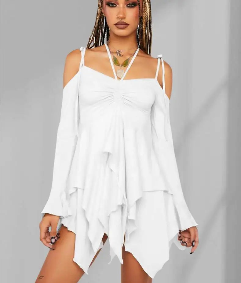 Sexy Asymmetrical Sling Dr Performance Costume loween Irregular Strapl Gown Women's Faion Autumn 2024