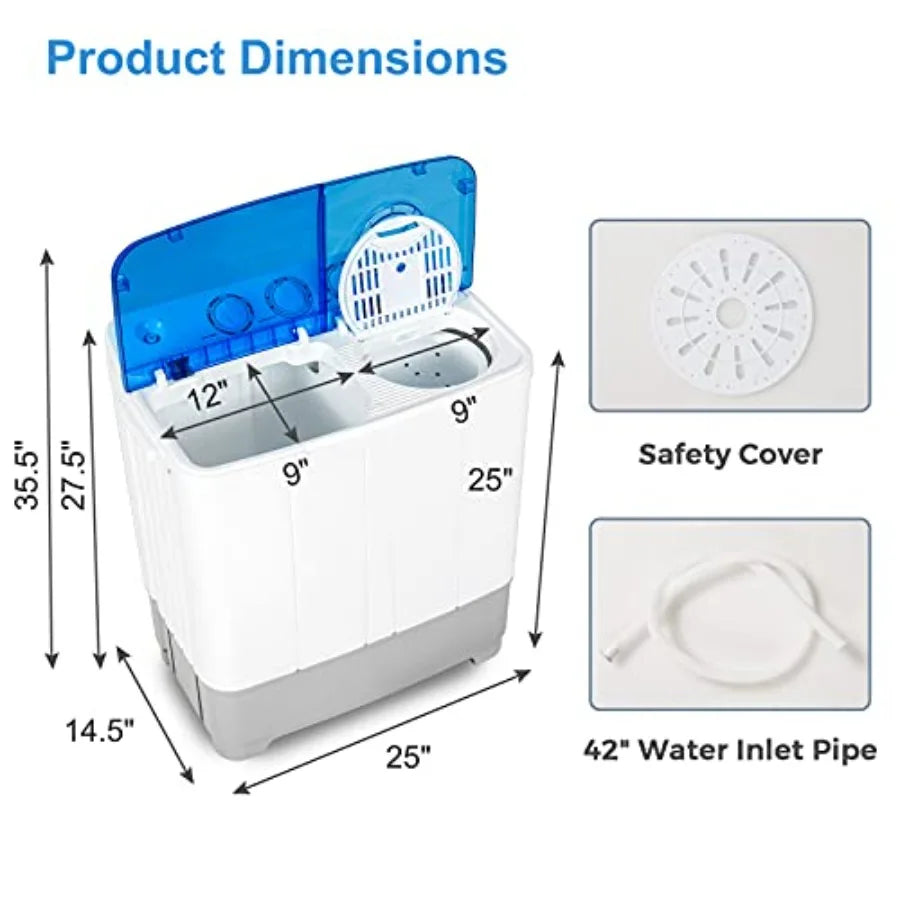 Portable Washing Machine Twin Tub 22Lbs Capacity for Compact Living Spaces: Includes 13.2Lbs Washer and 8.8Lbs Spinner with Con