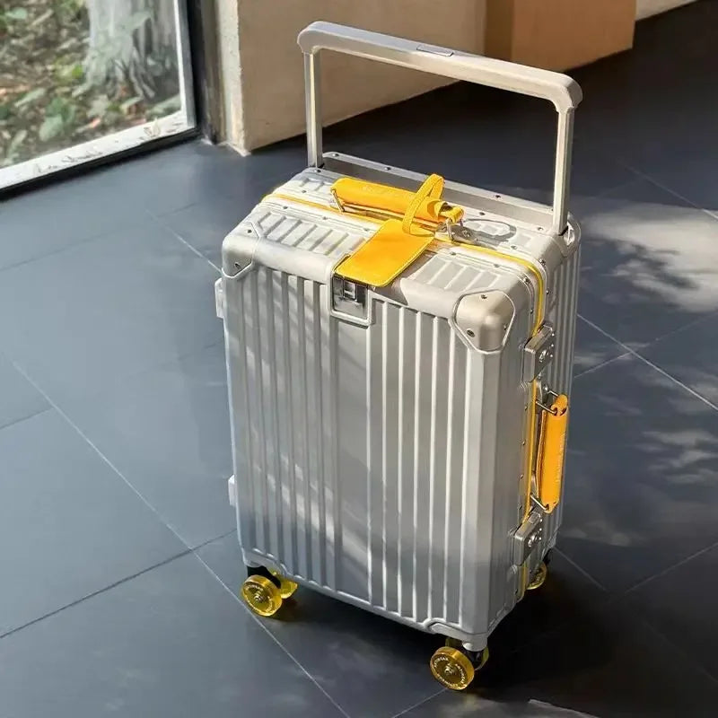 Aluminum Frame Wide Handlebar Rolling Luggage with Colorful Silent Spinner Wheels and TSA Lock Large Capacity Trolley Suitcase