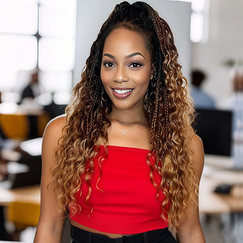 Boho Box Braids Goddess Bohemian Hippie Braids Braiding Hair Box Braids with Curly Ends Messy Pre-looped Synthetic Crochet Hair