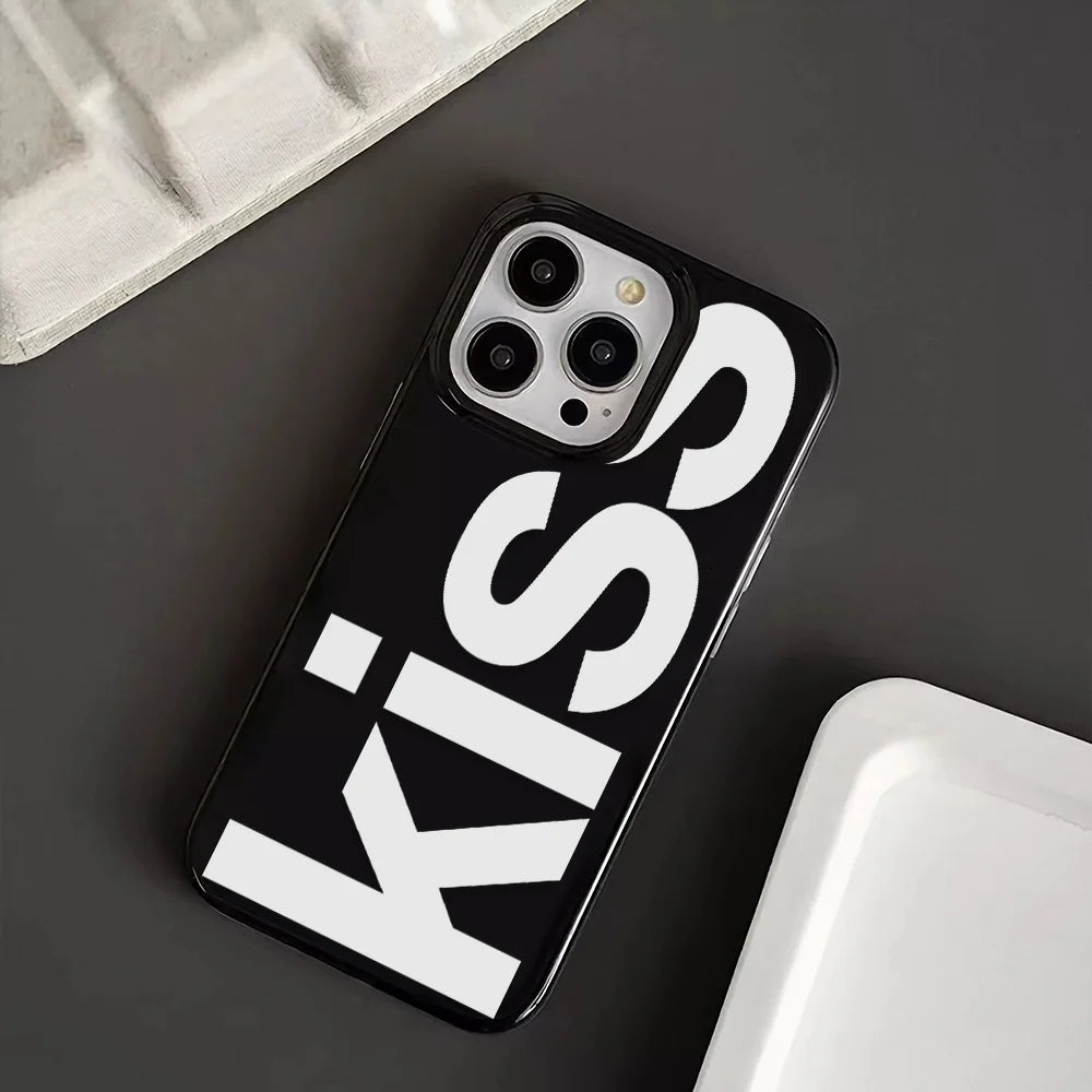 Personalized English Letters Kiss Phone Case For iPhone 16 15 14 13 12 11 Pro Max 16E XR X XS Max 7 8 Plus INS Simple Soft Cover