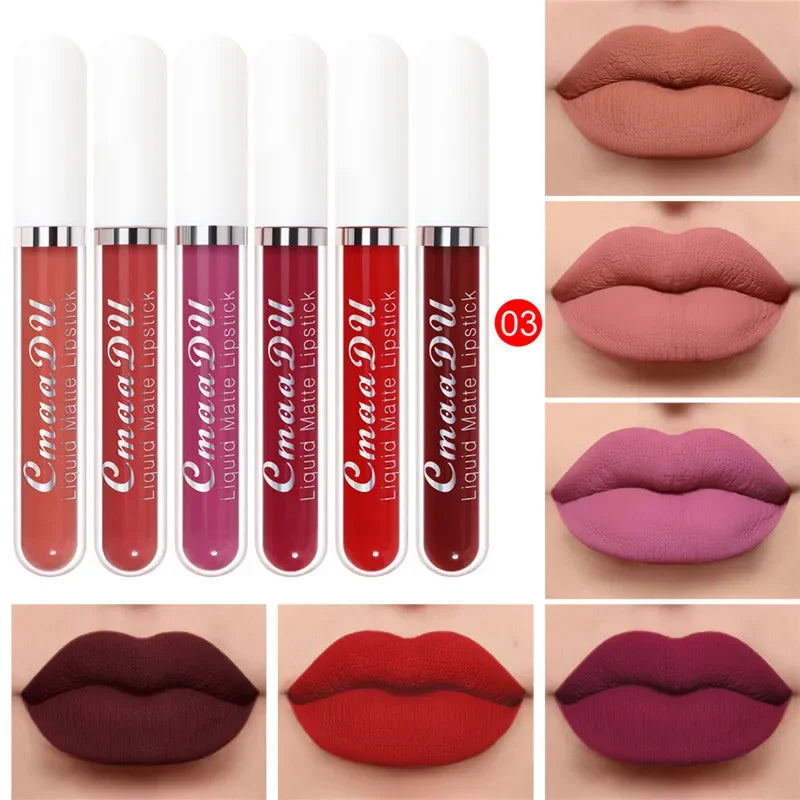 6 Colors/Set Fashion Matte Lip Gloss Sets Natural Moisturize Waterproof Lasting Velvet Sexy Red Liquid Lipstick Beauty Cosmetic