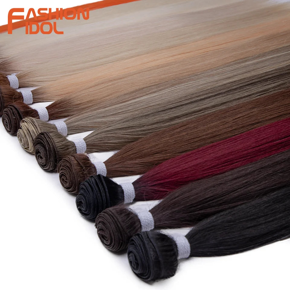 Bone Straight Hair Extensions Ombre Blonde Hair Bundles Super Long Hair Synthetic 24 Inch Straight Hair Full to End FASHION IDOL