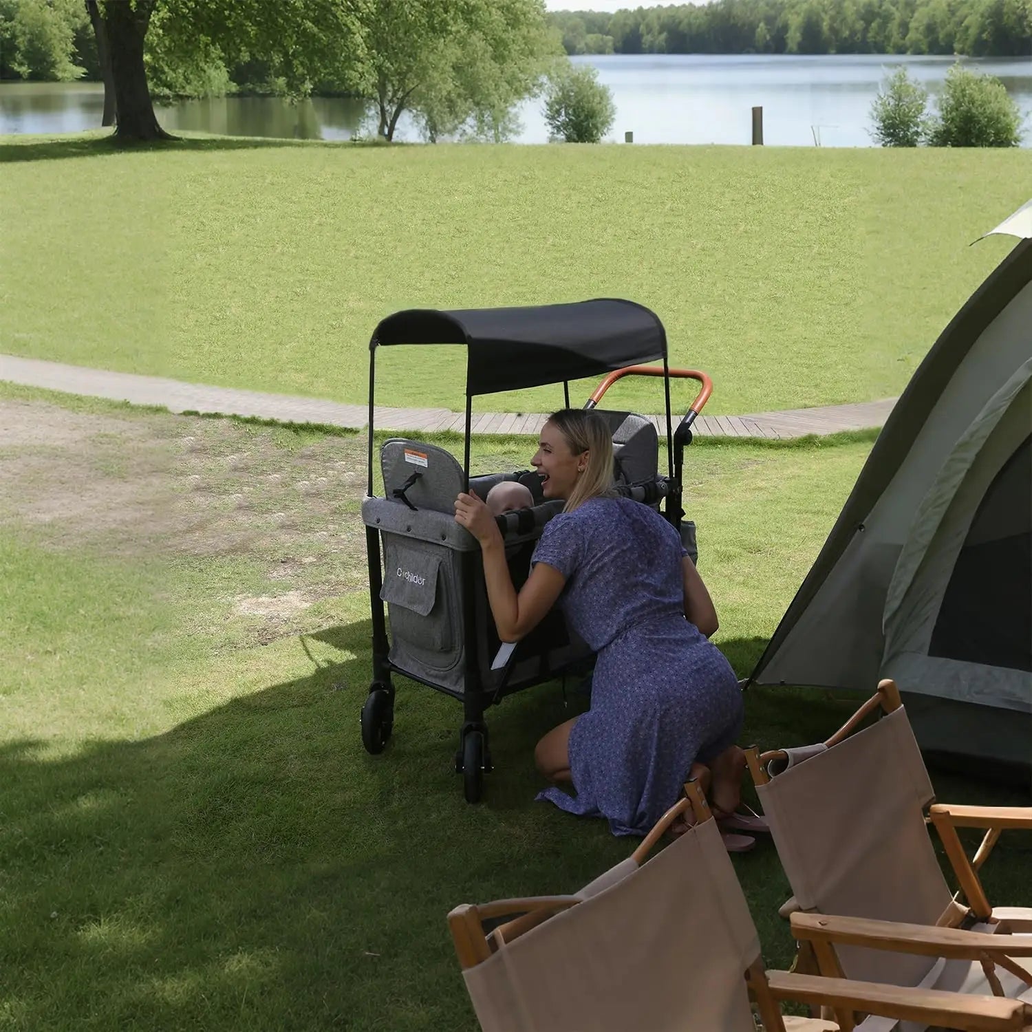 Foldable Two-Seater Baby Stroller with Detachable Sunshade & Storage