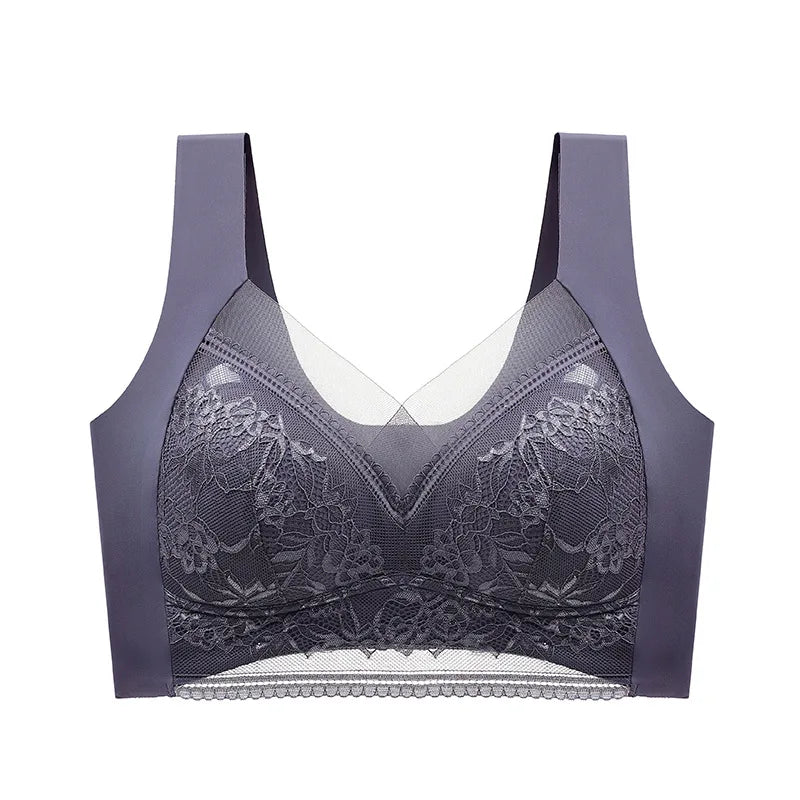 Fallsweet Seamless “Ice-Silk” Wireless Lace Bralette — Full Cup, Plus-Size, Everyday Comfort