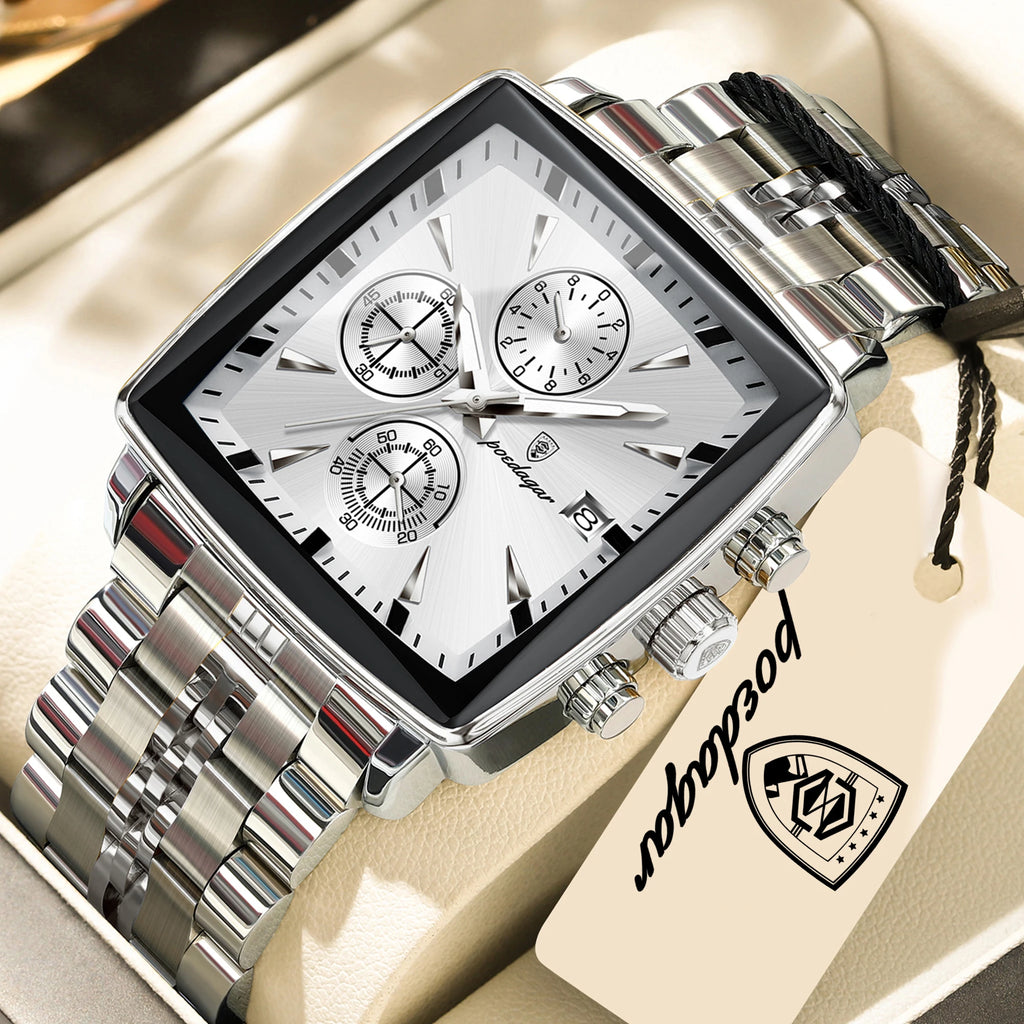 POEDAGAR Top Luxury Business Male Wristwatch Waterproof Luminous Stainless Steel Men Watch Chronograph Date Men's Quartz Watches