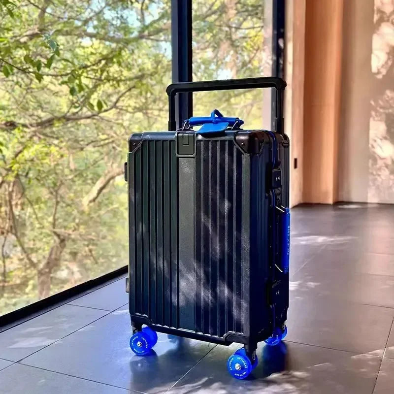 Aluminum Frame Wide Handlebar Rolling Luggage with Colorful Silent Spinner Wheels and TSA Lock Large Capacity Trolley Suitcase