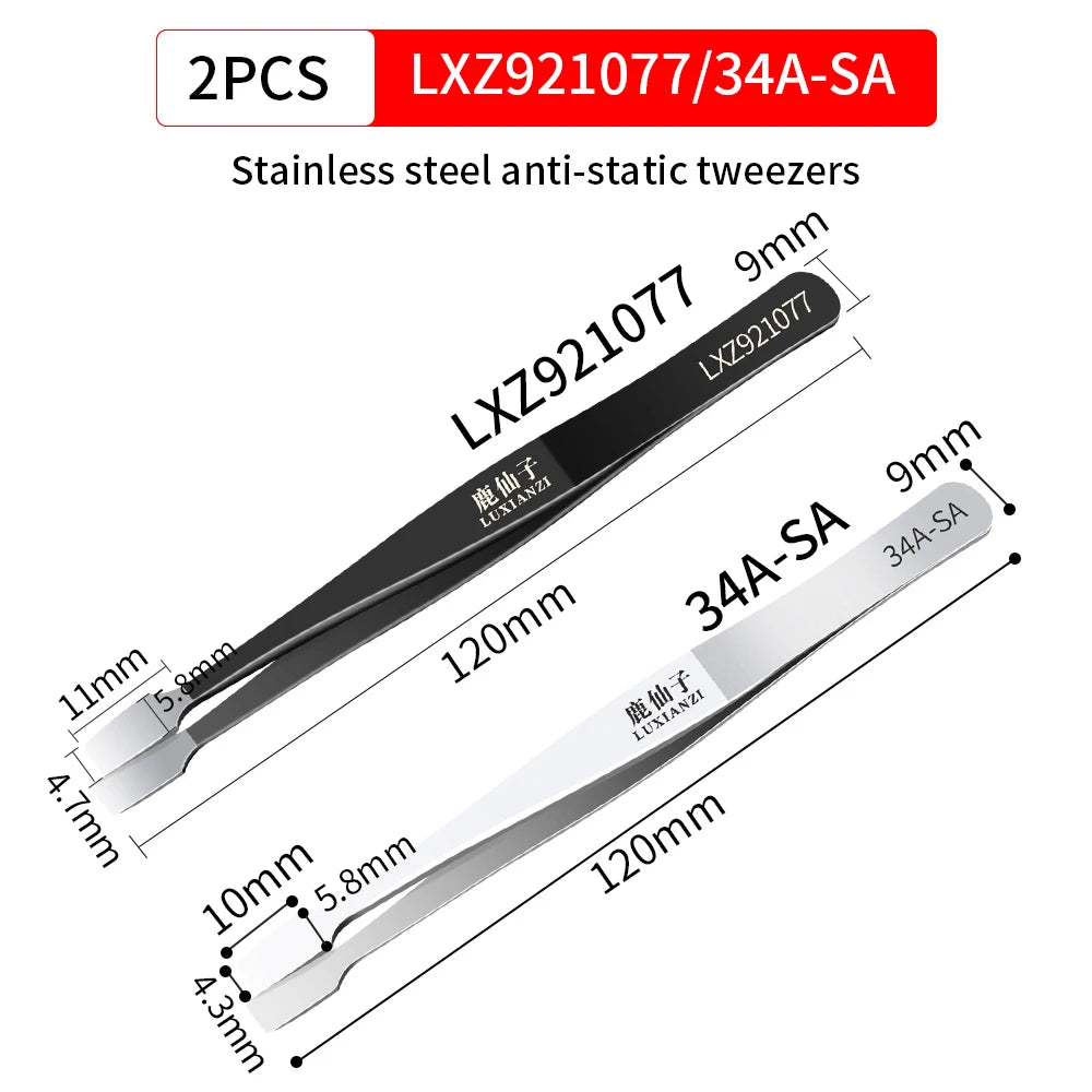 LUXIANZI Flat Stainless Steel Industrial Tweezers For Soldering Repair Electronic Tools Industrial Forceps Precision tweezer
