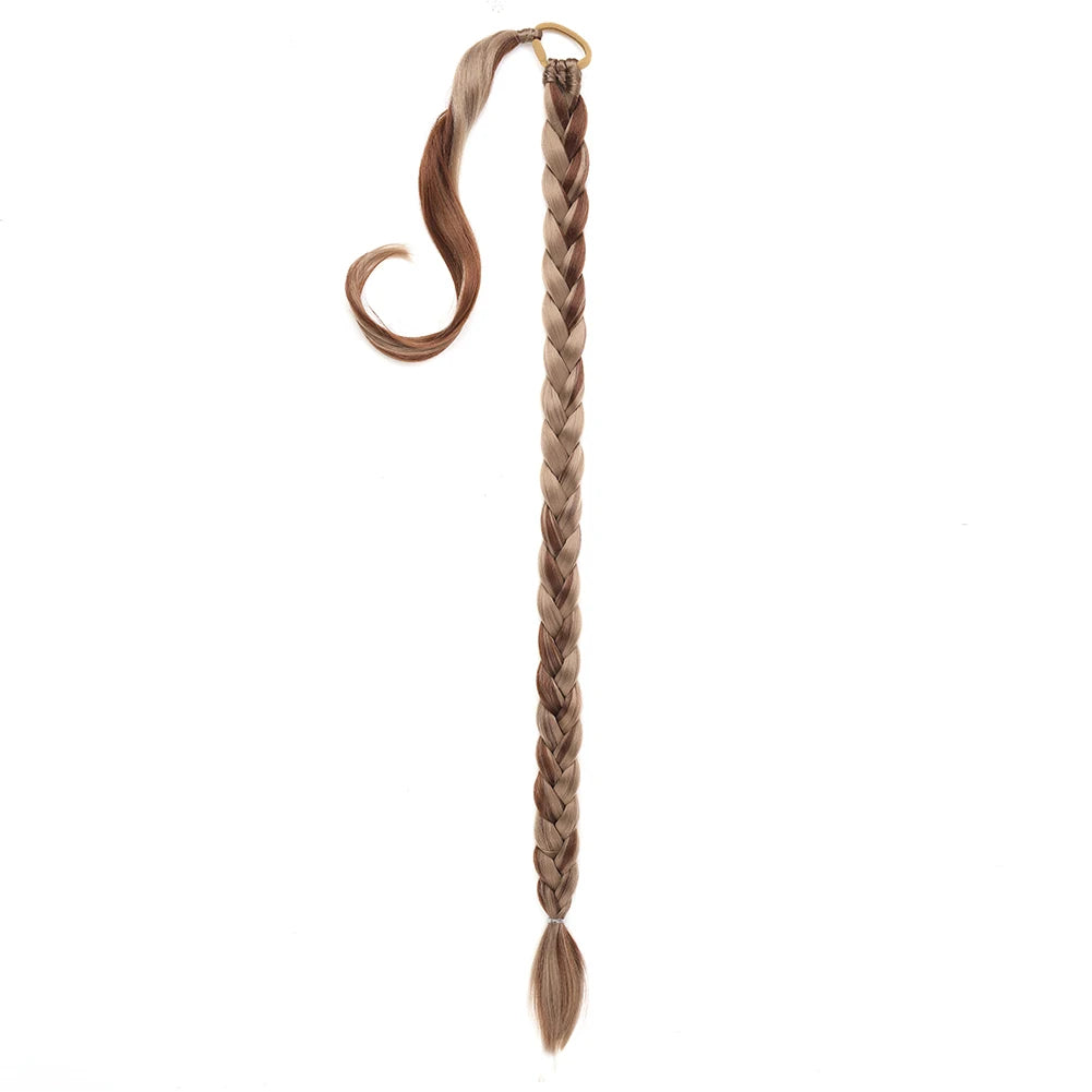 Long DIY Braided Ponytail Extension With Hair Tie Straight Wrap Around Synthetic Hair Extensions