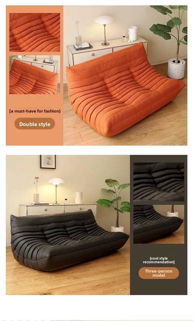 Double Caterpillar Suede Sofa Small Apartment Trendy Bedroom Single Lounging Area Lazy Living Room Tatami Inspired Cozy Design