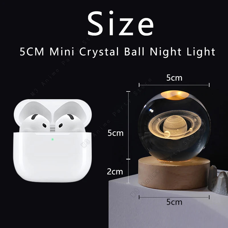 3D Planet Crystal Ball Night Light — USB Powered, Mini 5 cm Glass Globe with Wooden Base