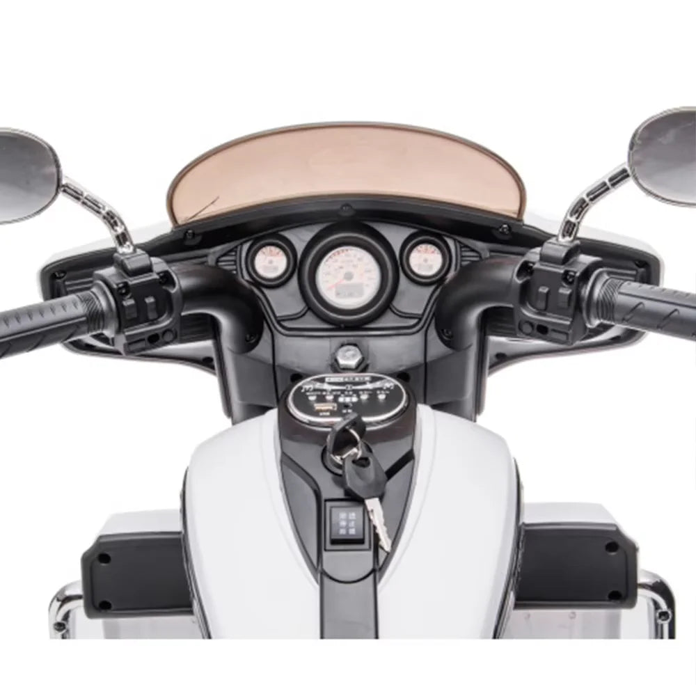 12V Dual-Seat Kids Electric Ride-On Motorcycle | 3-Wheel Motorbike with Key Start, Headlights & Storage Box