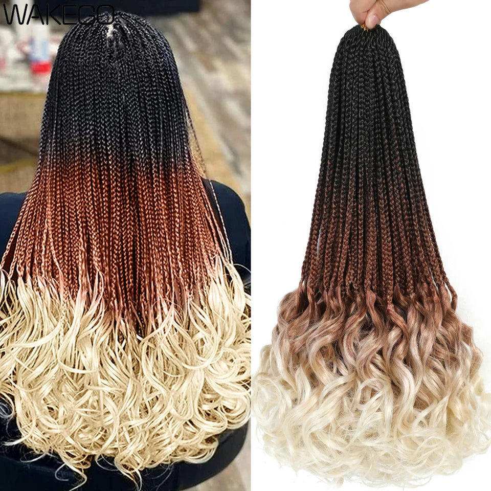 14 18 24 Inch French Curl Box Braids Crochet Hair Ombre Brown to Blonde Prelooped Synthetic French Curls Braiding Hair for Women