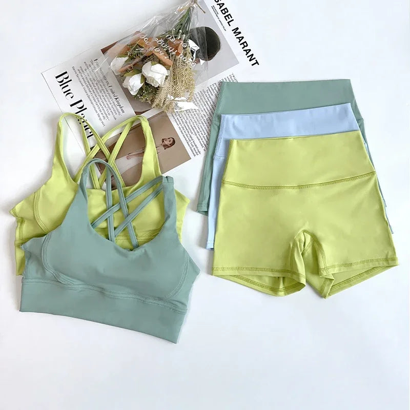 ZOCI 2-Piece Naked-Feel Yoga Set — Strappy Sports Bra & High-Waist Shorts for Women