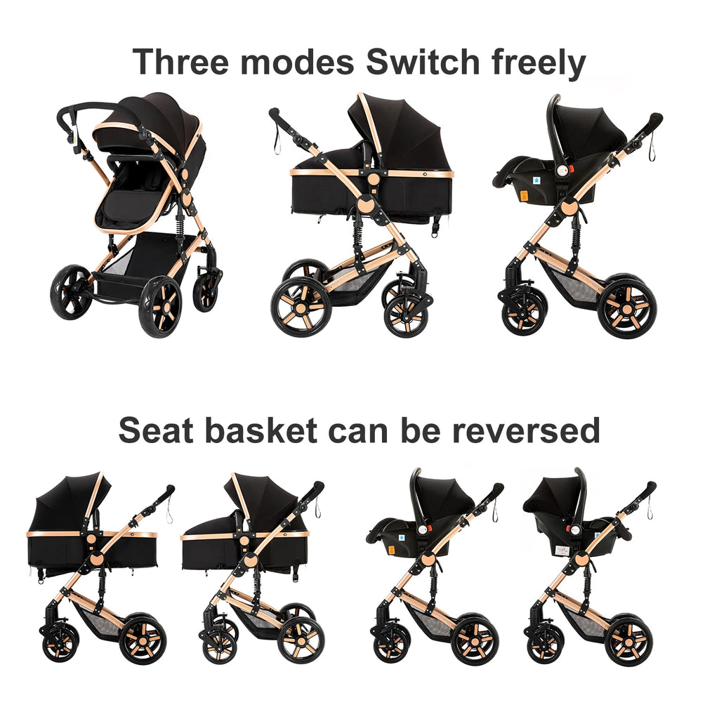 Baby Stroller 3-in-1 Travel System Carriages for Newborns Pushichair Car Seat Stroller High Landscape Lightweight Baby Prams