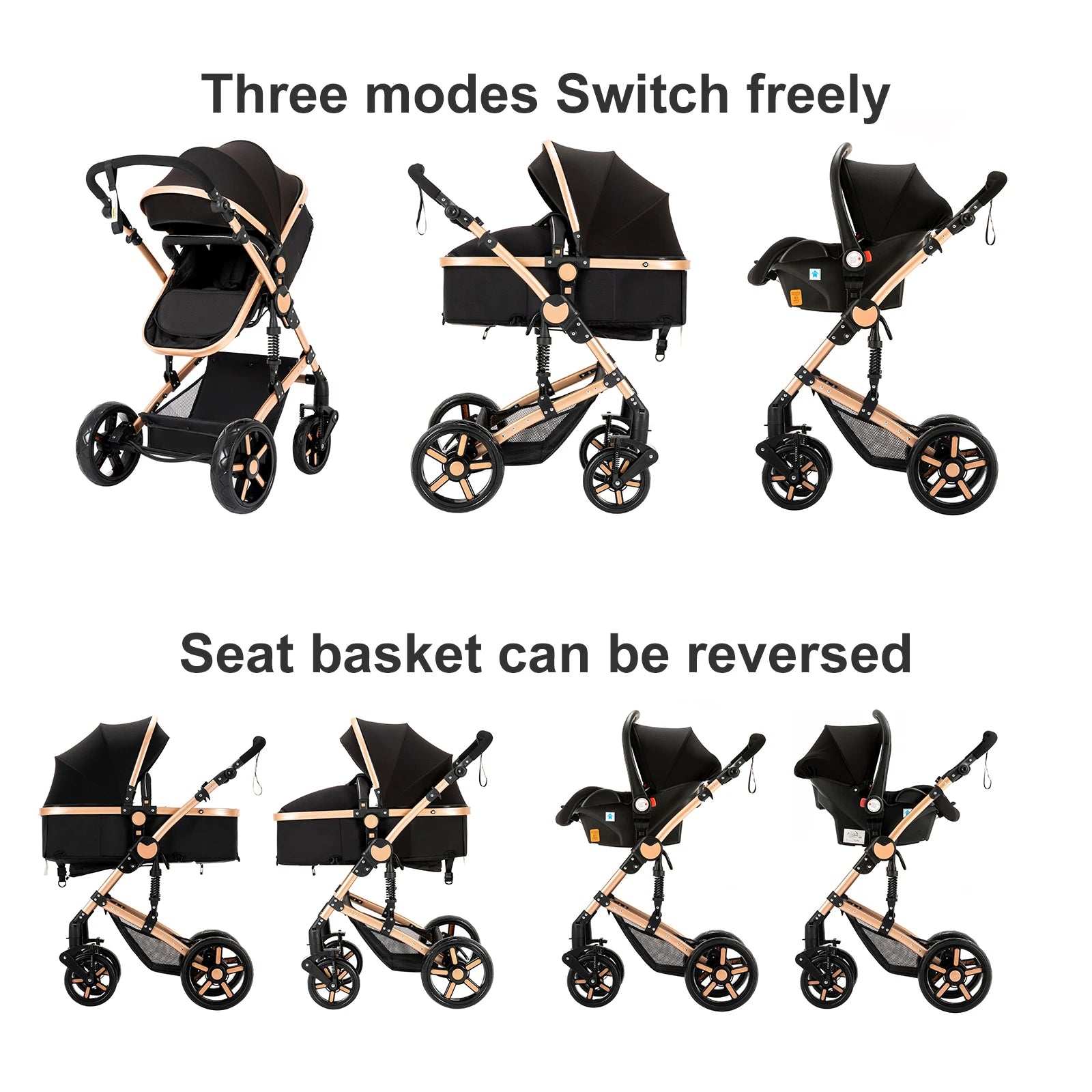 Baby Stroller 3-in-1 Travel System Carriages for Newborns Pushichair Car Seat Stroller High Landscape Lightweight Baby Prams