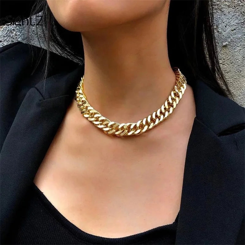 Punk Thick Cuban Choker Necklace | Minimalist Chunky Chain for Women & Men