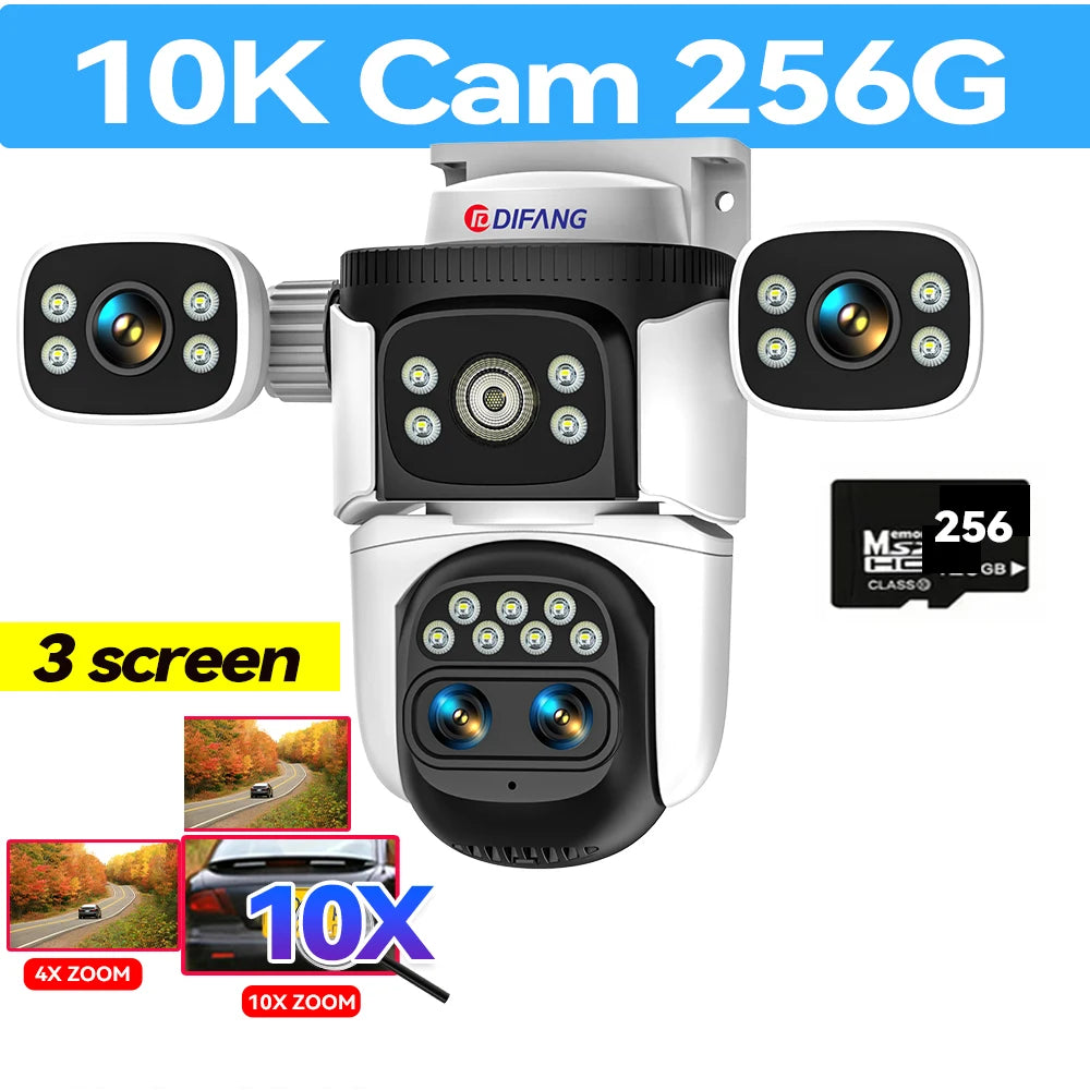 10K 20MP External IP Camera WiFi Surveillance Outdoor Four Lens PTZ 10X Optical Zoom CCTV Security Protection New
