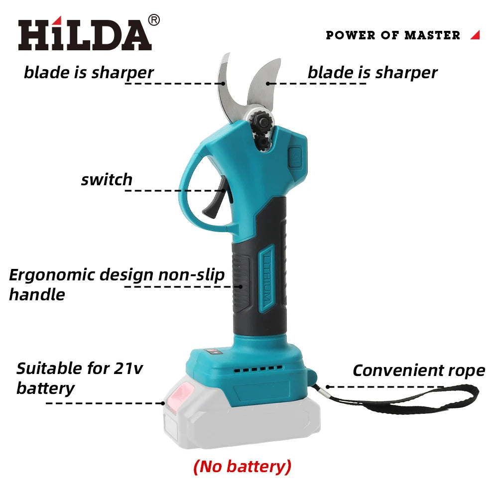 HILDA Brushless Electric Pruning Shears Cordless Fruit Tree Branches Scissors Power Tool For Makita 18V Battery