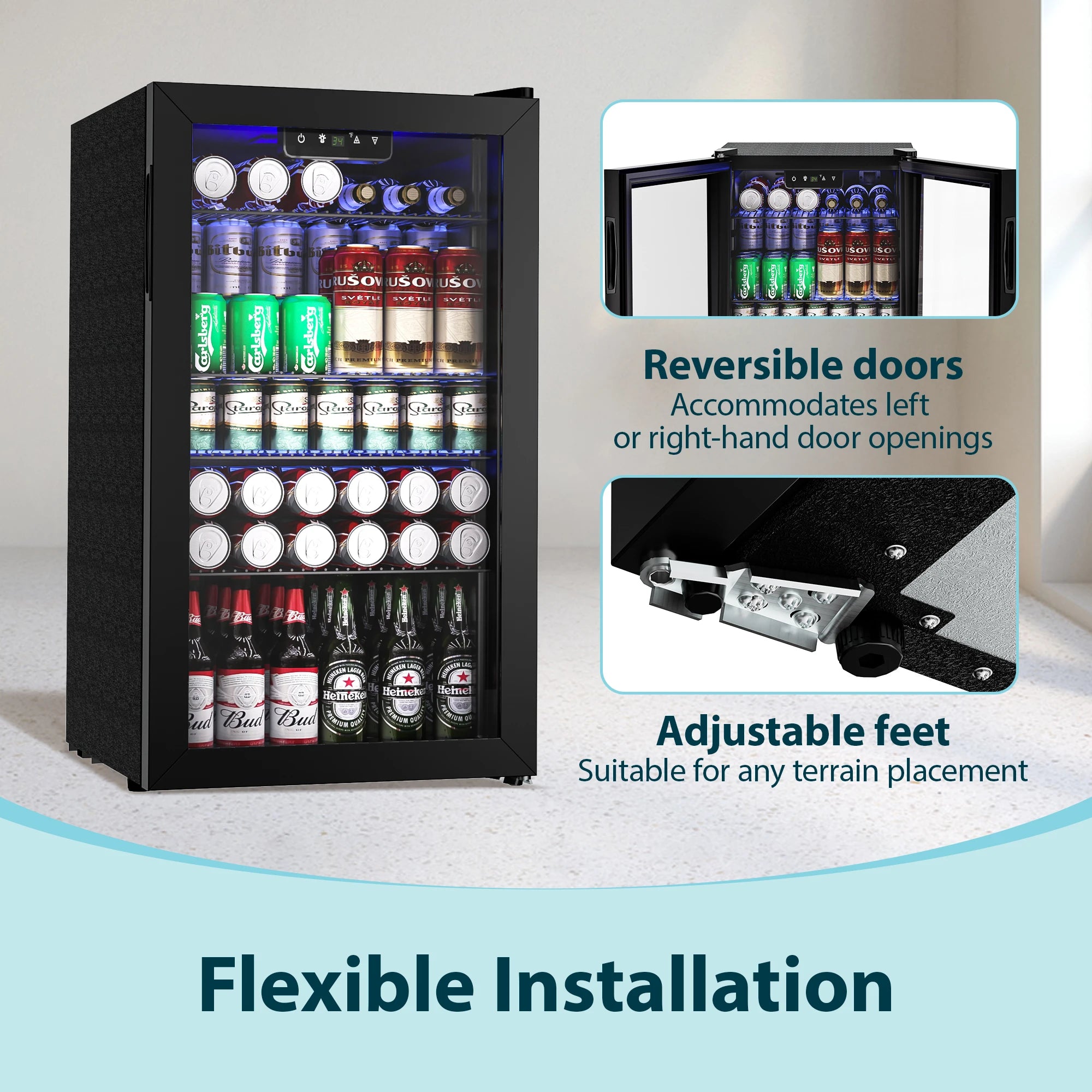 Beverage Refrigerator/Cooler,130Cans Mini Fridge,3.1Cu.Ft Capacity,LED Temperature Control,Flip-Up Door,Suitable for Home/Office