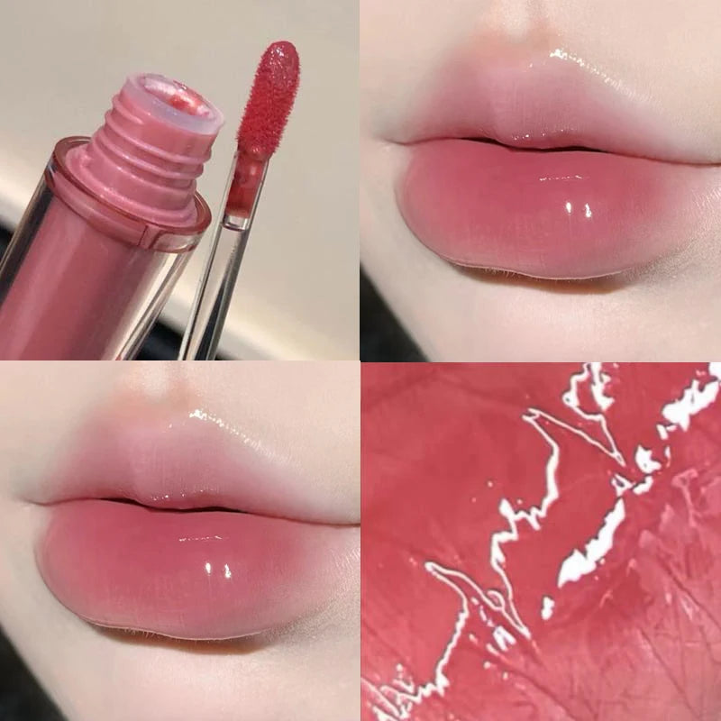 Pink Mirror Crystal Lip Gloss Makeup Water Glass Lip Glaze Plumping Waterproof Jelly Lip Tint Lipstick Moisturizing Beauty Lips