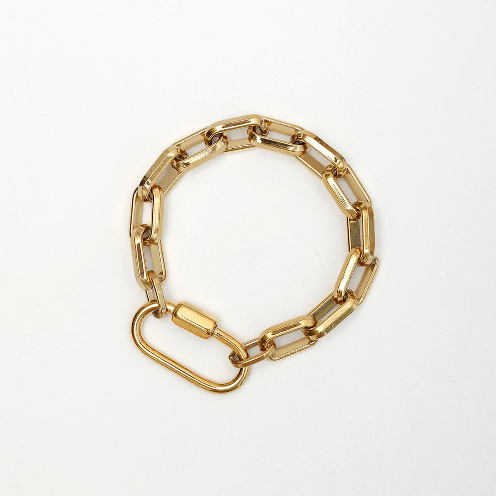 18K Gold-Plated Carabiner Necklace | Waterproof Stainless Steel Chain with Zircon Star Charm