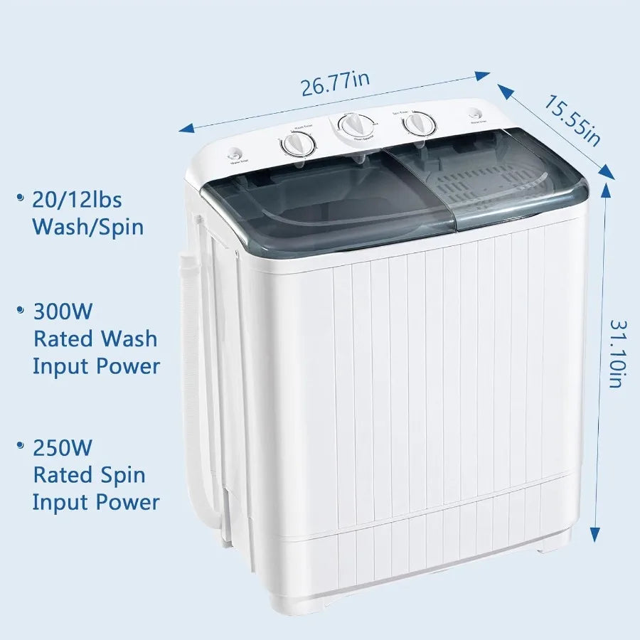 Portable Mini Twin Tub 32lbs Washing Machine With Drying Rack 10 Hangers 20lbs Washer 12lbs Spinner Small Laundry Washer with T