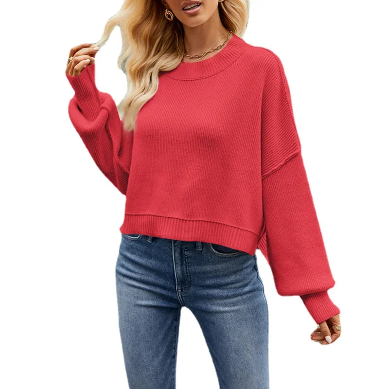 Women’s Solid Color Knit Sweater – Elegant Pullover, Soft Cozy Knitwear Top (Season’s Best Seller)