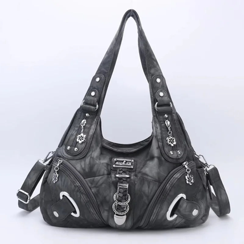 Angel kiss Women Handbags Fashion Shoulder Bag Large Black Tote Top-handle Shopping Pack Multiple Pockets Satchel Lady  Purse